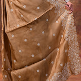 Dark Beige Floral Silk Blend Saree