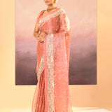 Soft Peach Tissue Embroidered Saree