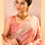 Soft Peach Tissue Embroidered Saree