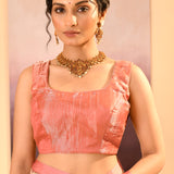 Soft Peach Tissue Embroidered Saree