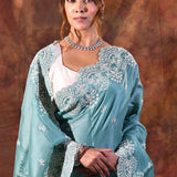 Light Sea Green Floral Embroidered Silk Blend Saree