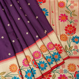 Purple Banarasi Silk Saree With Paithani Floral Weave Pallu & Contrast Border