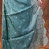 Light Sea Green Floral Embroidered Silk Blend Saree