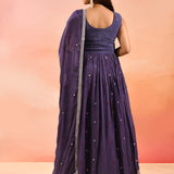 Imperial Purple Embroidered Blended Silk Anarkali Set