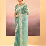 Mint Green Tissue Embroidered Saree
