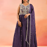 Imperial Purple Embroidered Blended Silk Anarkali Set