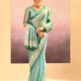 Mint Green Tissue Embroidered Saree