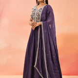 Imperial Purple Embroidered Blended Silk Anarkali Set