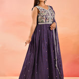 Imperial Purple Embroidered Blended Silk Anarkali Set