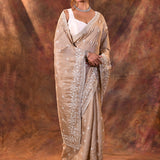 Pale Brown Floral Silk Blend Saree
