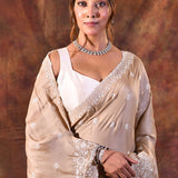 Pale Brown Floral Silk Blend Saree