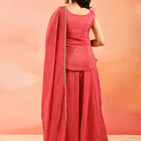 Shimmery Pink Floral Jaal Embroider Straight Cut Set