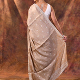 Pale Brown Floral Silk Blend Saree