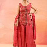 Shimmery Pink Floral Jaal Embroider Straight Cut Set