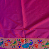 Purple & Pink Paithani Silk Saree With Bird & Floral Weave Pallu & Gold Zari Border