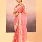 Soft Pink Tissue Embroidered Saree
