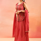 Shimmery Pink Floral Jaal Embroider Straight Cut Set