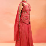 Shimmery Pink Floral Jaal Embroider Straight Cut Set