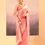 Soft Pink Tissue Embroidered Saree