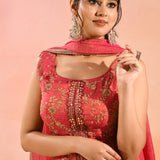 Shimmery Pink Floral Jaal Embroider Straight Cut Set