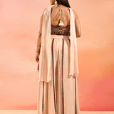 Champagne Peach Floral Print Organza Choli Set