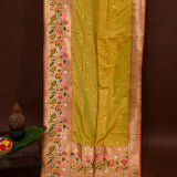 Mustard Paithani Silk Saree With Butterfly & Lotus Weave Border