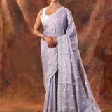 Feather Purple Floral Silk Blend Saree