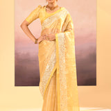 Soft Yellow Tissue Embroidered Saree