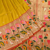 Mustard Paithani Silk Saree With Butterfly & Lotus Weave Border