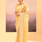 Soft Yellow Tissue Embroidered Saree