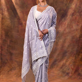 Feather Purple Floral Silk Blend Saree