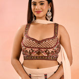 Champagne Peach Floral Print Organza Choli Set