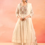 Ivory Cotton With Floral Embroidered Anarkali Set