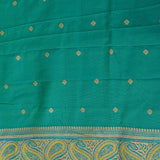 Lime Green Gold Zari Meenakari Peacock Butti Pure Silk Banarasi Saree With Contrast Teal Paisley Pallu