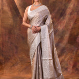 Jewel Brown Floral Embroidered Silk Blend Saree