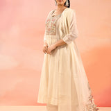 Ivory Cotton With Floral Embroidered Anarkali Set