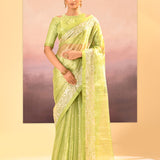 Pear Green Tissue Embroidered Saree