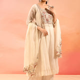 Ivory Cotton With Floral Embroidered Anarkali Set