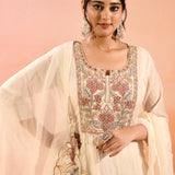 Ivory Cotton With Floral Embroidered Anarkali Set