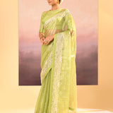 Pear Green Tissue Embroidered Saree