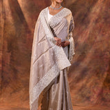 Jewel Brown Floral Embroidered Silk Blend Saree