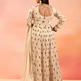 Ivory Heritage Motif Silk Anarkali Set