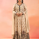 Ivory Heritage Motif Silk Anarkali Set