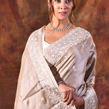 Jewel Brown Floral Embroidered Silk Blend Saree