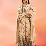 Ivory Heritage Motif Silk Anarkali Set
