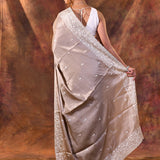 Jewel Brown Floral Embroidered Silk Blend Saree