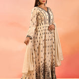 Ivory Heritage Motif Silk Anarkali Set