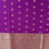 Violet Purple Dual Tone Zari Floral Peacock Butti Pure Silk Banarasi Saree With Heavy Gold Geometric Pallu