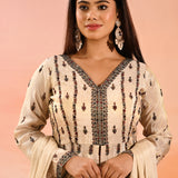 Ivory Heritage Motif Silk Anarkali Set