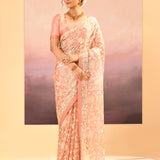 Muted Pink Tissue Embroidered Saree